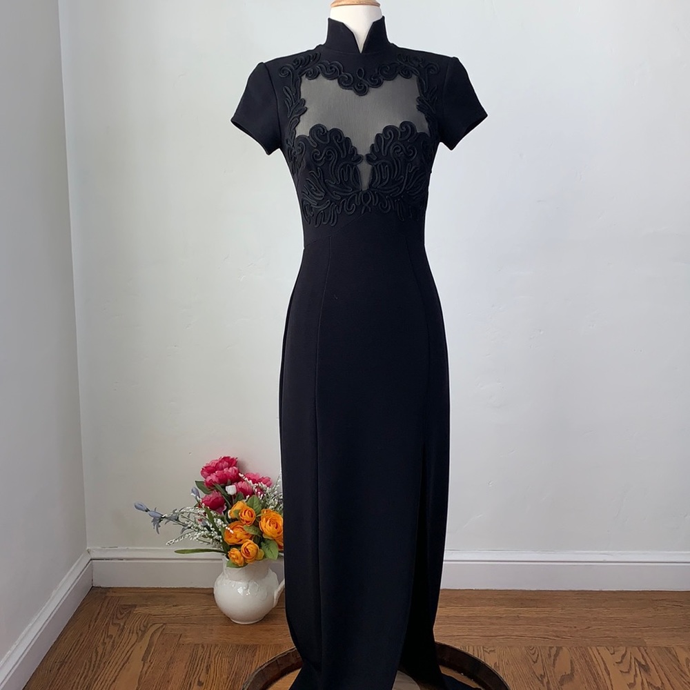 TADASHI Vintage 90s Black Illusion Gown